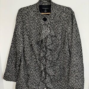 Marina Luna Women Black white tweed coat Jacket wool Blend 1X winter outdoors